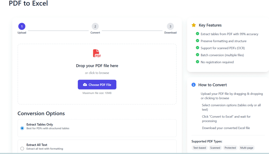 pdf to excel online free without email
