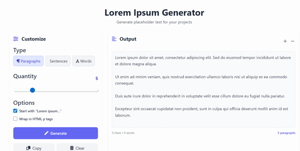 Lorem Ipsum Generator