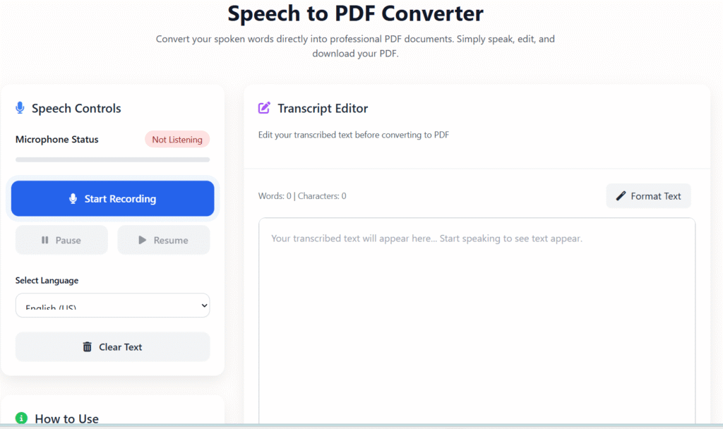 Speech to PDF Converter Online