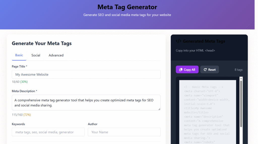 free Meta Tag Generator online