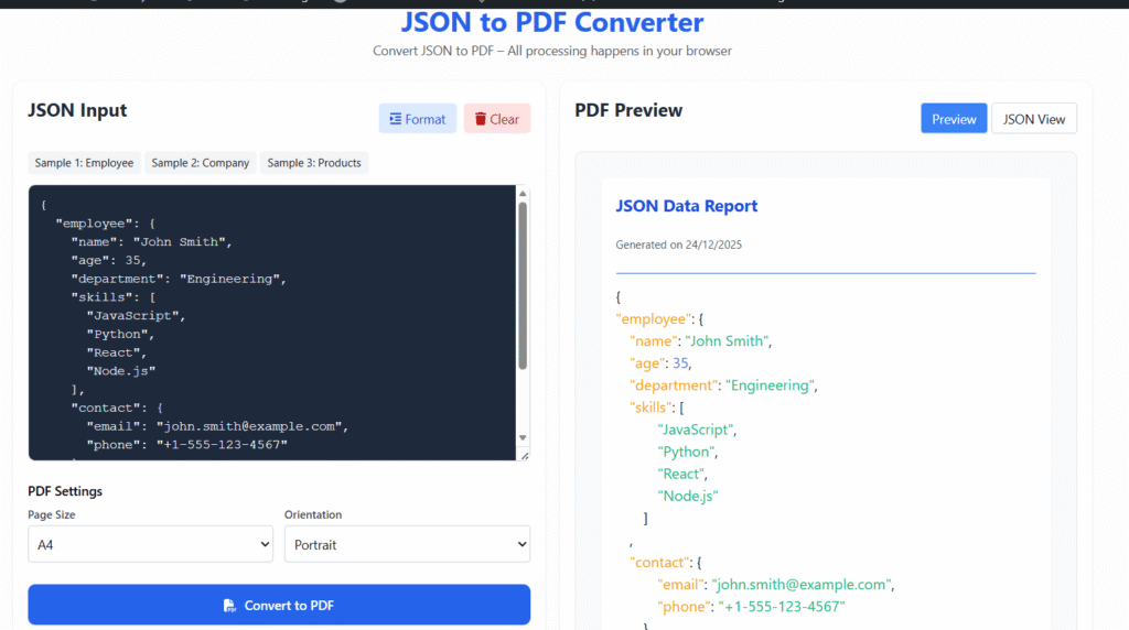 json to pdf online free