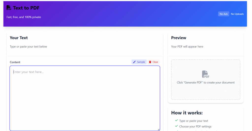 Text to PDF Online Free