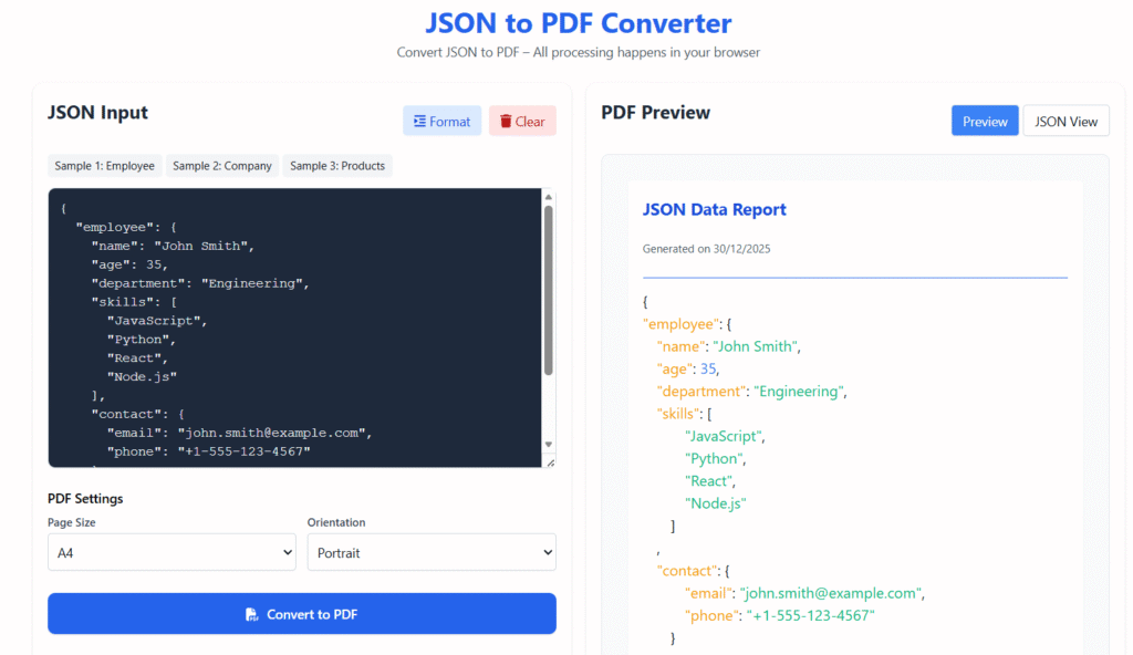 JSON to PDF converter
